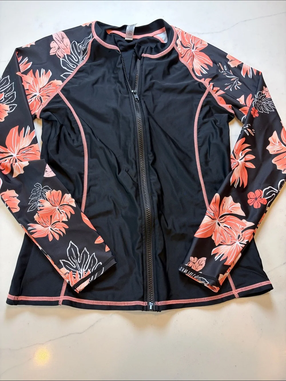 3-Piece Floral Swim Set - Black with Coral Floral